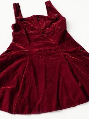 Vintage 1970s Burgundy Rayon Velvet Jumper Dress ILGWU One Owner XS/S